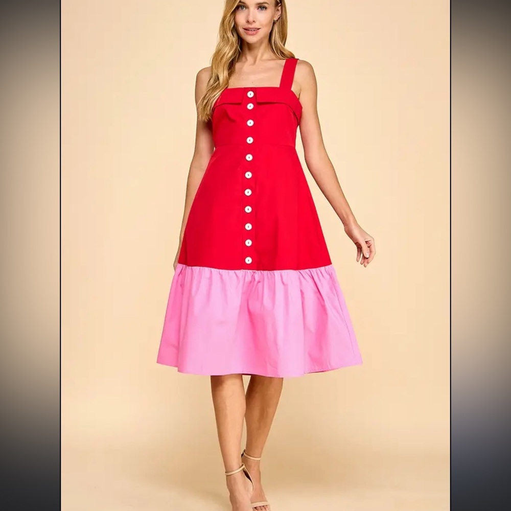 Valentine’s Red and Pink Button-Down Dress